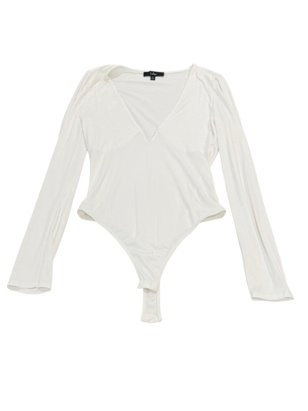 Lulu's White Long-Sleeve V-Neck Bodysuit Classic Minimalist